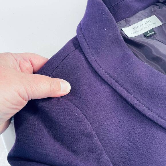 TAHARI ASL Purple Shawl Collar Locket Fasteners Classic Cropped Blazer Jacket 8 - Picture 13 of 13